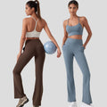High Waist Yoga Pants with Hip Lift Solid Pattern Wide Leg Flared Sports Fitness Clothing for Leisure Wear