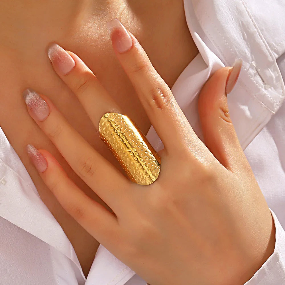 Fashion Jewelry Rings 18K Gold Plated Open Stainless Steel Exaggerated Ring for Women YRS352