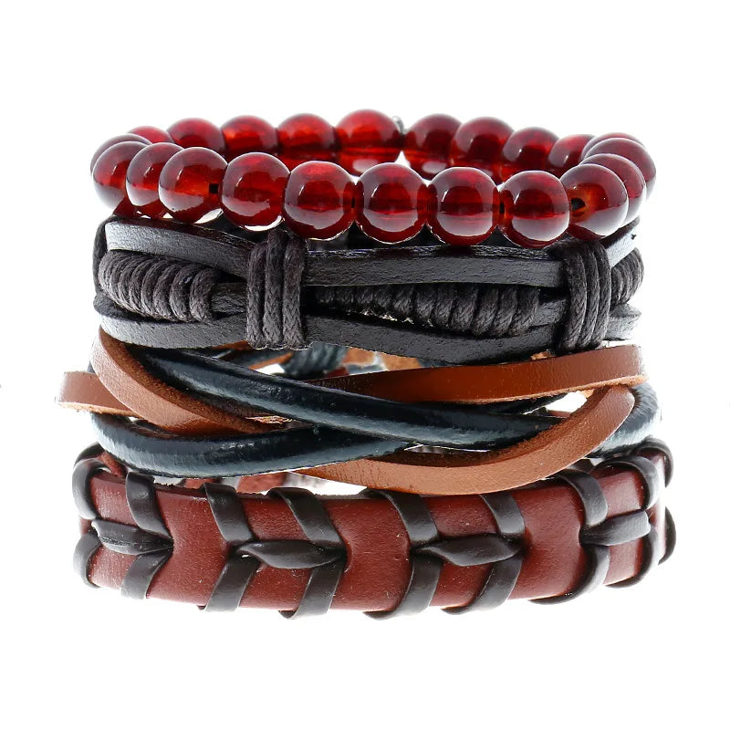 Hot Selling Custom Four-Piece Braided Leather Jewelry Set for Men and Women Fashionable Cuff for Bracelet