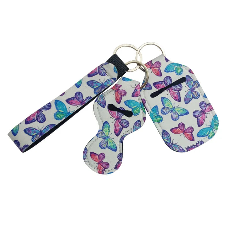Self Defense Alarm Keychain Sets with Lanyard and Wrist Strap Plastic+Neoprene Material Custom Logo Butterfly Design