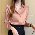 S-3XL Office Wear Spring Summer Autumn Women Fashion Long Sleeve Turn Down Collar Satin Tops Shirt Blouse 8907#