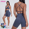 Women's Lightweight Breathable Activewear Beautiful Back Halter Neck Gym Fitness Bras Elastic Waist Solid Yoga Running Shorts