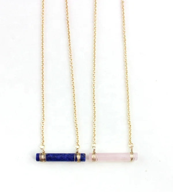 18K Gold Plated Bar Pendant Necklace Wholesale Custom  Gemstone Bar Necklace With Gemstone