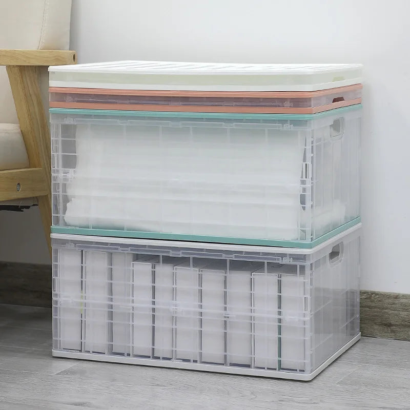 Plastic Stackable Clear Latch Foldable Storage Box with Collapsible Design Lids and Handle for Bedding Clothing PP Material