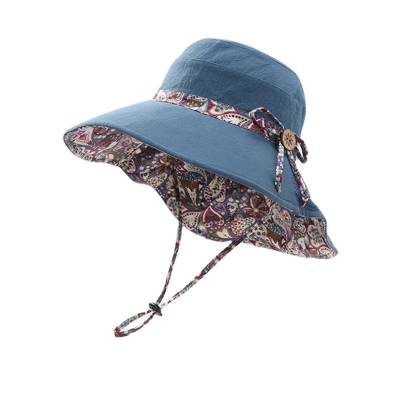 Women Outdoor Sunshade Wide Brim Foldable Reversible Bucket Hat