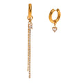 Luxury Stainless Steel Waterproof Heart CZ Zircon Long Tassel Chain Dangle Asymmetric Earring for Girls Party