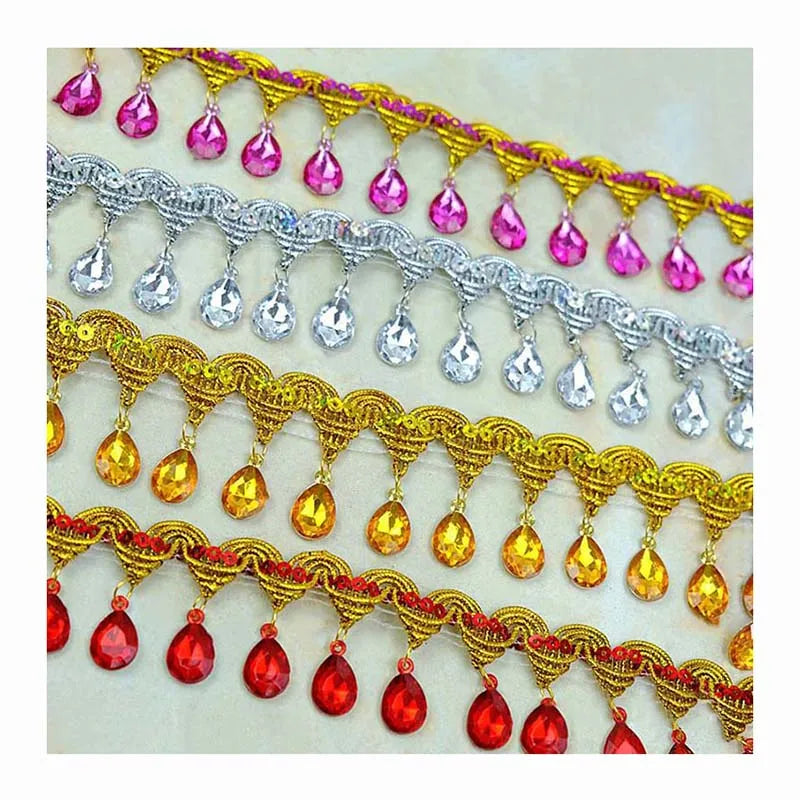 Diy Garment Sewing Accessories Hat Lace Ribbon Drop Rhinestones Diamond Costume Dress Sequined Tassel Fringe Edge Lace Trims