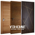Italian Standard Swing Interior Wood Doors with Brass Inserts Hotel Fire Wood Doors for Room in Houses Plywood Doors for Houses