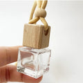 New Square Shape Glass Perfume Bottle with Wooden Lid Screw Cap Screen Printed Aroma Hanging Air Freshener Diffuser