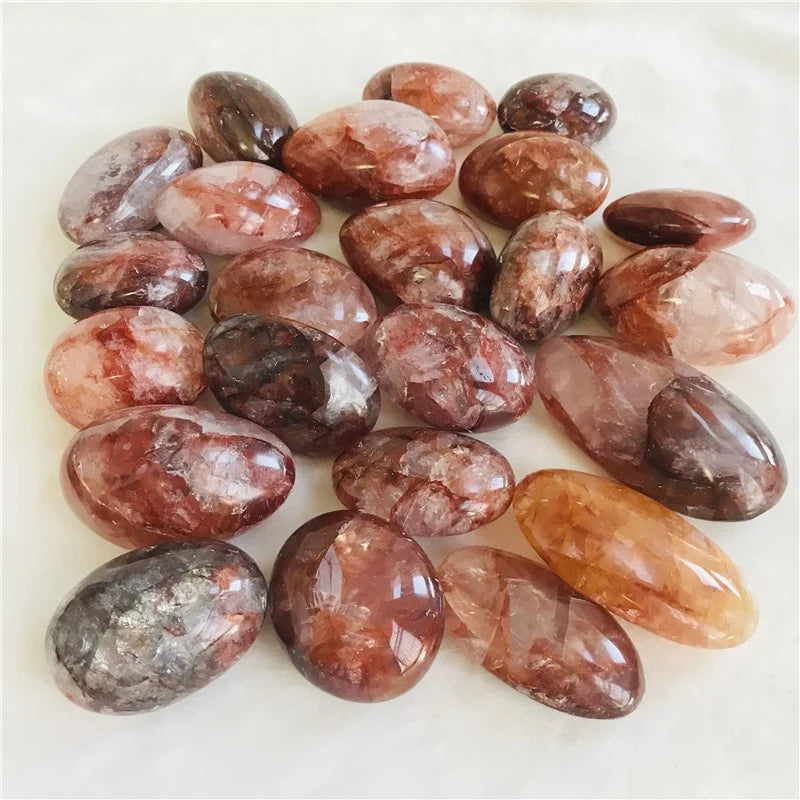 Natural Polished Crystals Palm Healing Stone Red Fire Quartz Hematoid Palm Stone