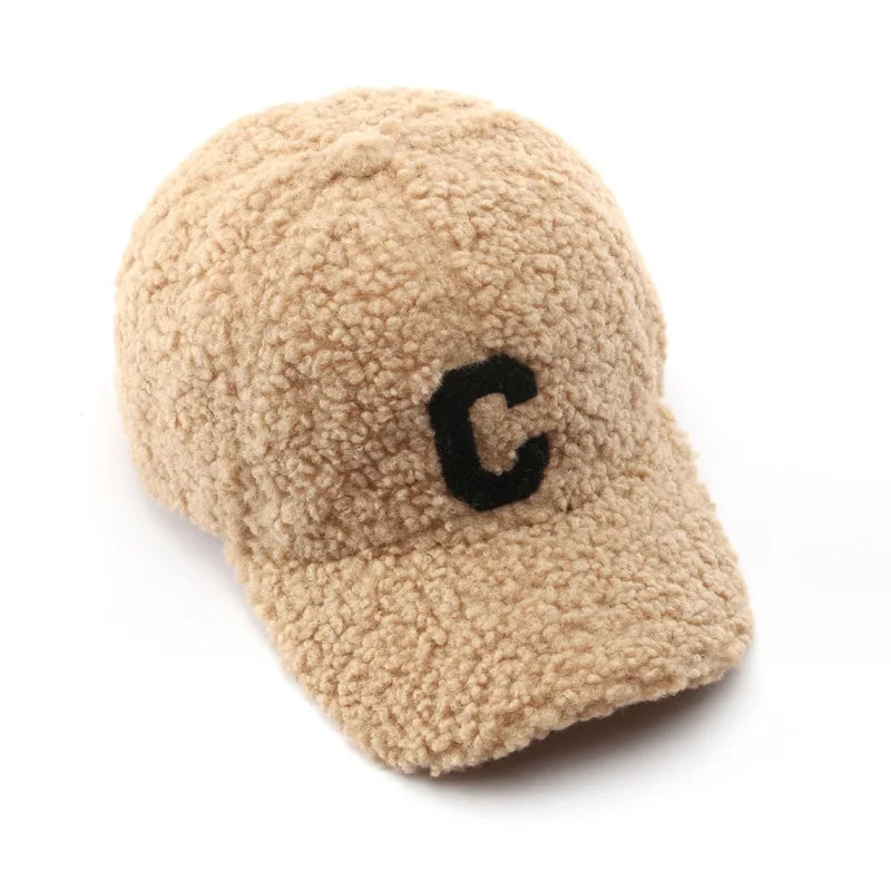 Yihaoyi 3D Letter Embroidered Lamb Wool Terry Velvet 6-Panel Sunshade Sport Cap Street Adjustable Curve Brim Baseball Cap Winter