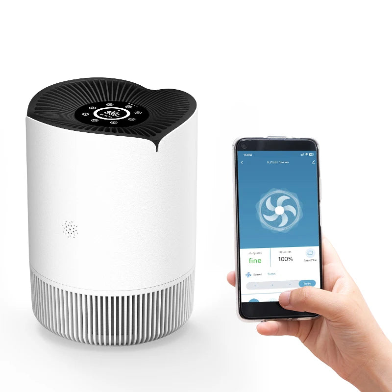 WiFi Smart Home Electric Air Purifier Desktop Installation Plastic Household Purifier with HEPA Filter US Plug for Home Use