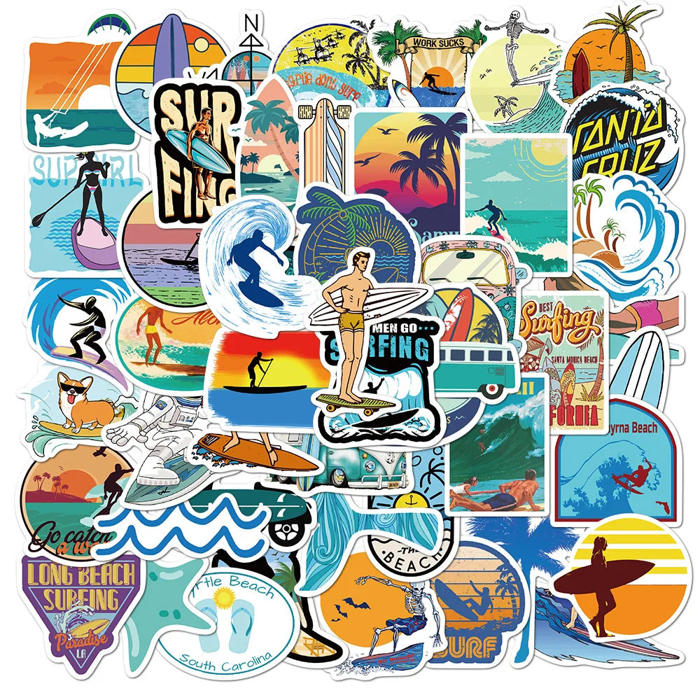 50pcs Hawaii Beach Summer Surfing  Private Label Sticker Pack