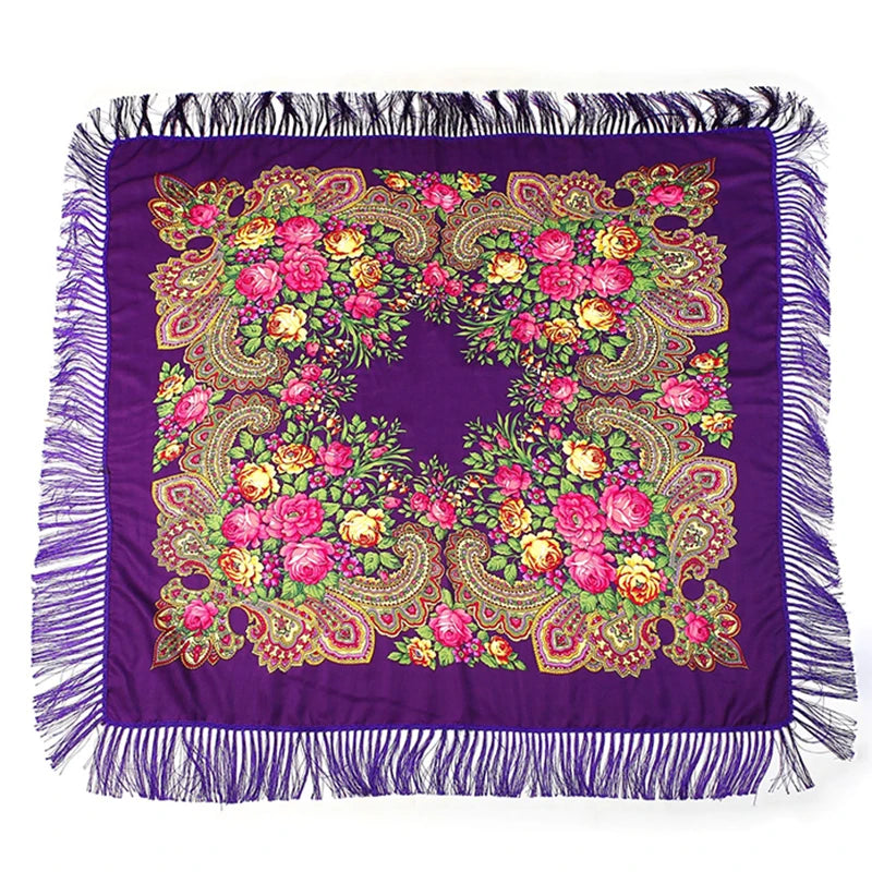 Factory Wholesale Ethnic Style Tassels Scarf Flower Handkerchief Customizable Printed Square Scarf Shawl Chiffon Floral