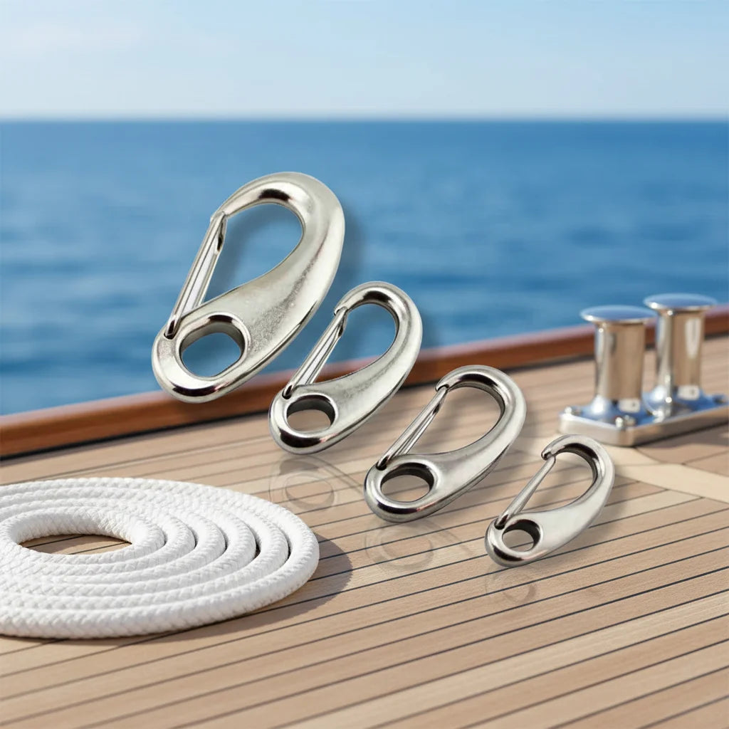 Industrial Stainless Steel 304 Snap Hook Quick Release Flat Eye Slide Design Plain Finish 40-400KG Load Capacity for Outdoor Use