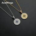 CN354 Gold/Silver Plated Brass Prong Setting Iced Out CZ Compass Shape Pendent with Rope Chain Hip Hop Jewelry Necklace Unisex