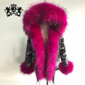 Janefur Hot Sale Fashion Winter Long Coat With Raccoon Fur Collar and Cuff Thick Warm Jacket Women Fur Hooded Parka