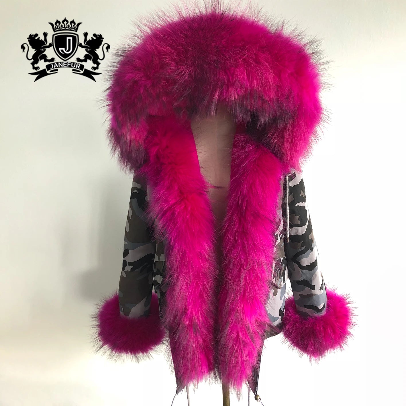 Janefur Hot Sale Fashion Winter Long Coat With Raccoon Fur Collar and Cuff Thick Warm Jacket Women Fur Hooded Parka