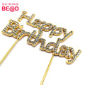 Wholesale New Fashion Gold Plated Happy Birthday Crystal Rhinestone Cake Topper for Birthday PartyCake Toppers Happy Birthday