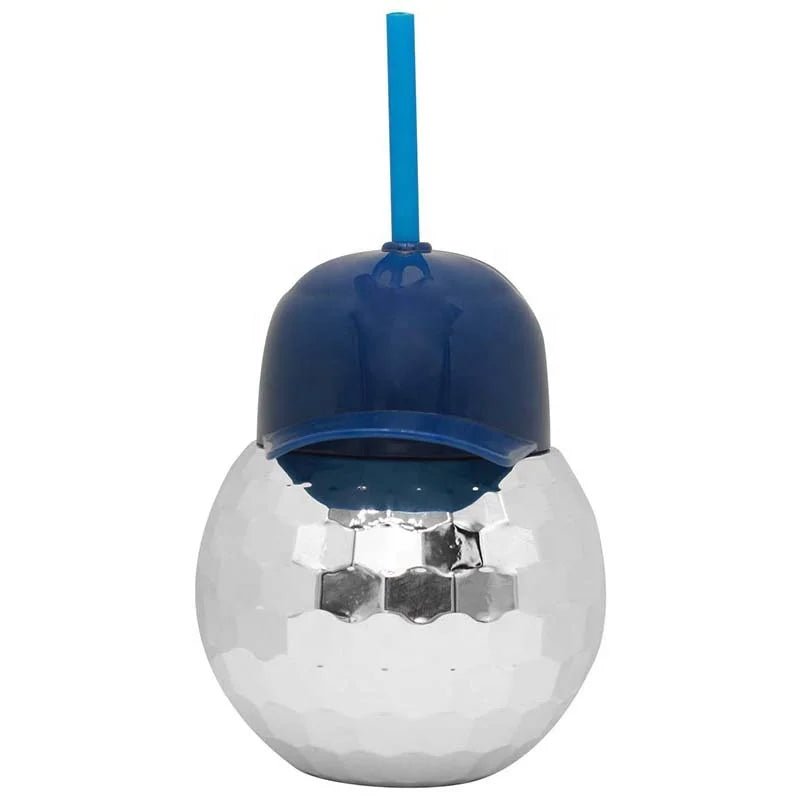 Outdoor 20 oz Plastic Novelty Baseball Helmet Silver Disco Ball Cup With Straw Baseball Shaped Hat Drinking Cup for Party