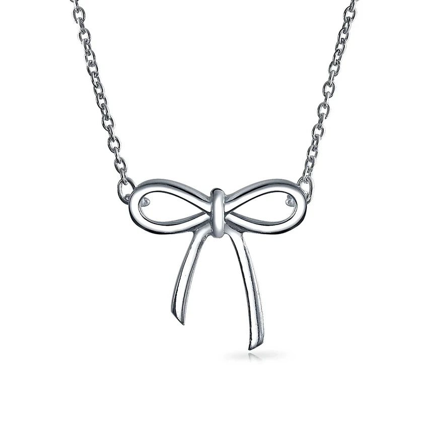 Wholesale Custom 925 Sterling Silver Fashion Jewelry Necklace Women Accessory Rhodium Plated Bowknot Pendant Necklace for Women