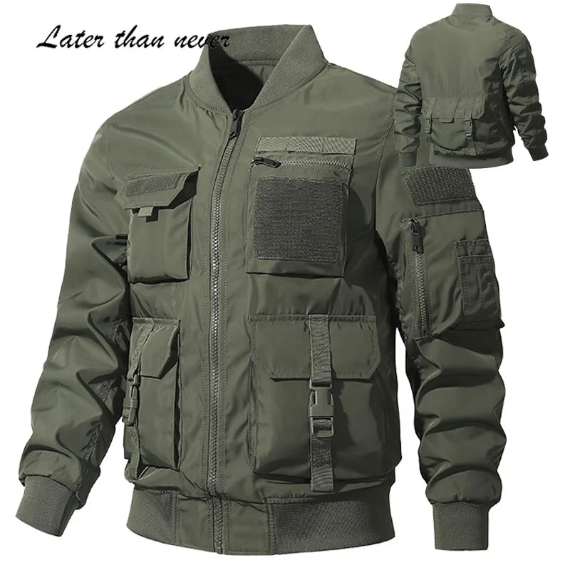 Factory OEM Mens Jacket Multi 3D Pockets Tactical Jacket New Design Durable Fabric Bomber Safari Jacket Outdoor Wear Ropa Hombre