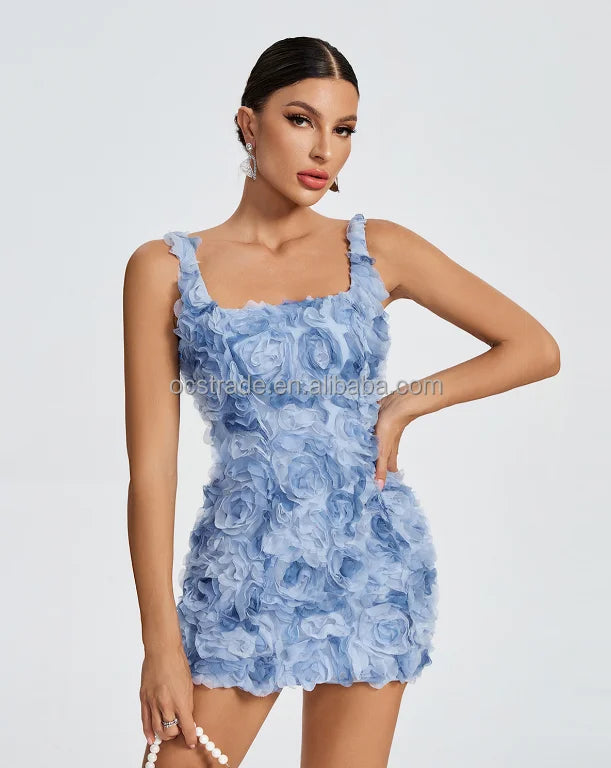 Ocstrade Latest 3D Flowers Design Women Club Dresses Para Mujeres Drawing Strings Summer 2024 Night Party Mini Club Dresses