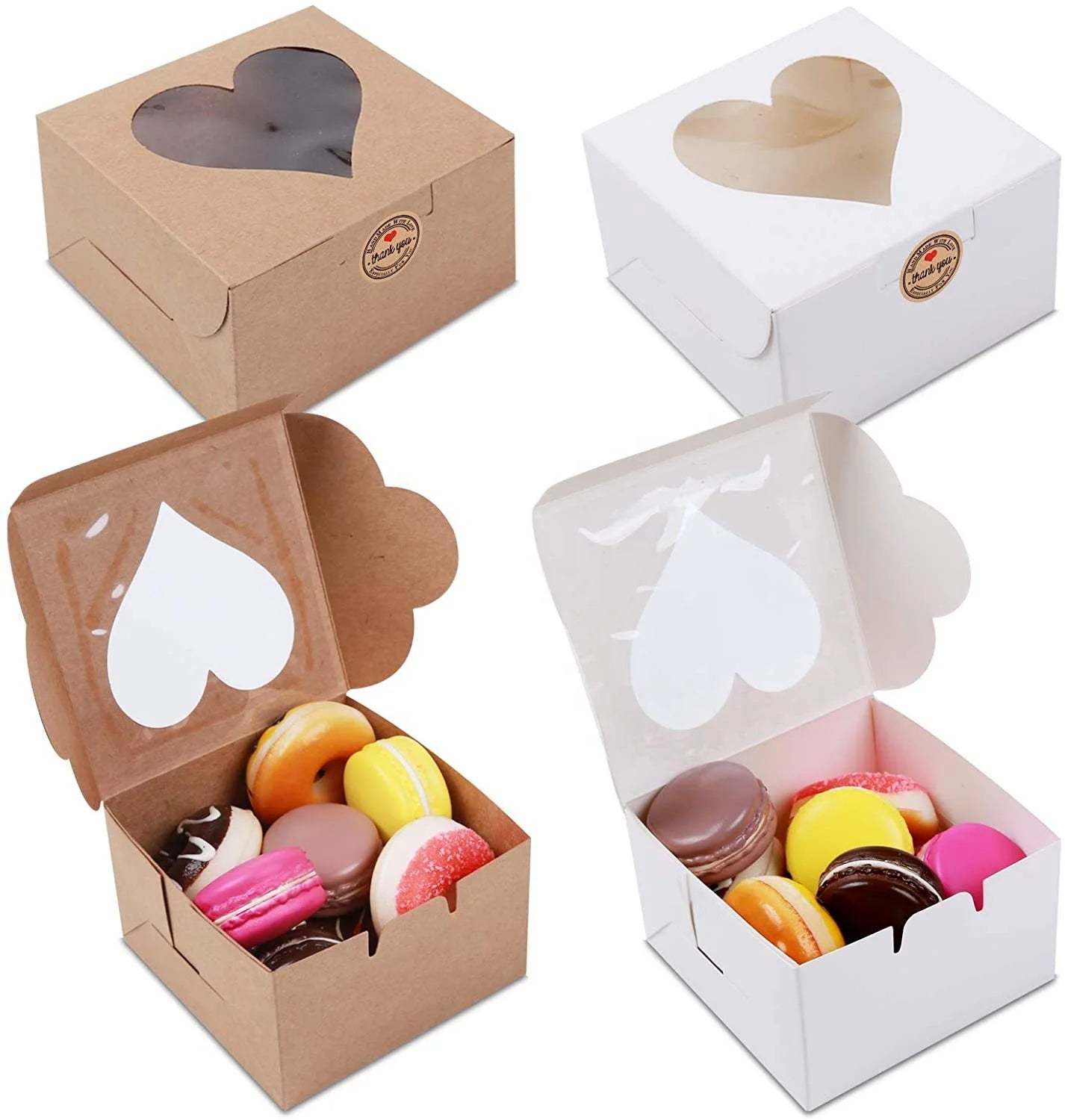 Kraft Paper Heart Clear Cupcake Box With Window Kitchen Baking Cake Pastry Cup Box Easter Valentine'S Day Gift Packaging Box