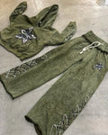 US Free Tax Heavyweight Vintage Hoodie Jogger Pants Set Cotton Distressed Patch Embroidered Acid Wash Zip up Hoodie Sweatsuit