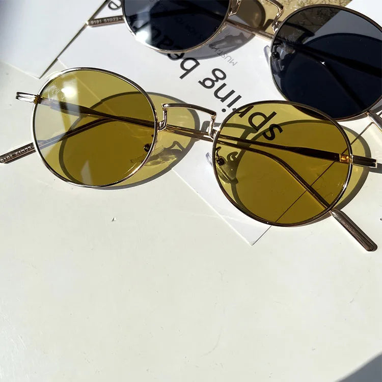 Women Sunglasses Small Round Frame Sun Glasses Retro Shades UV400 Protection Color Lens Men Black Green Eyeglasses 2025