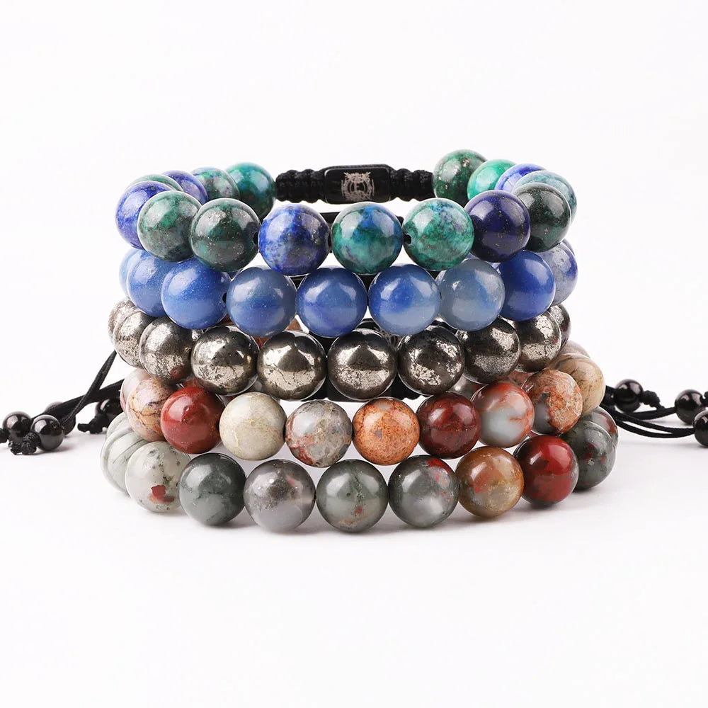Gemstone Jewelry Bracelet 10mm Natural Stone Customized Logo Macrame Beaded Friendship Bracelet Women Men JBS12429