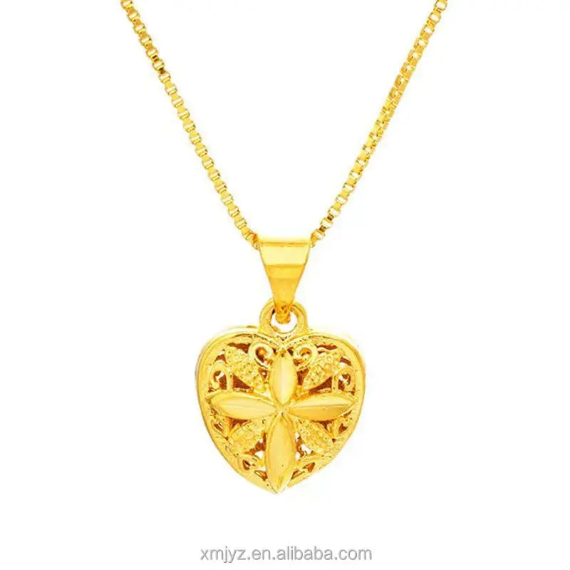 Gold Plated Placer Gold Love Four Leaf Pendant Japan and South Korea Hollow Heart More Than Pendant Fashion Female Necklace