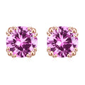 OL1009 Abiding Jewelry Morden Style Gold Plated 925 Sterling Silver Earrings Round 6mm Lab Pink Sapphire Gemstone Ear Studs