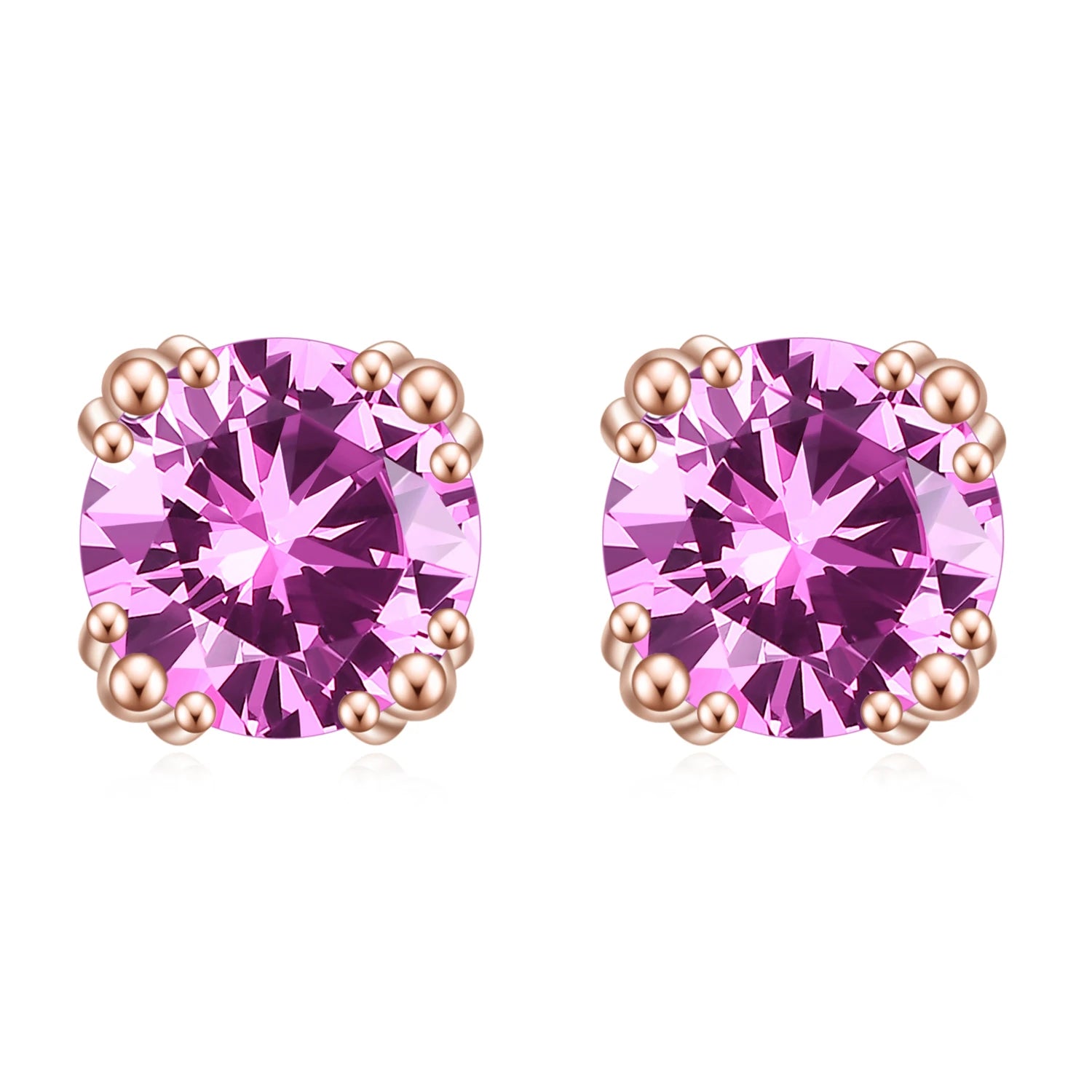 OL1009 Abiding Jewelry Morden Style Gold Plated 925 Sterling Silver Earrings Round 6mm Lab Pink Sapphire Gemstone Ear Studs