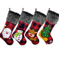 Christmas Xmas Stockings Burlap Style With Santa Snowman Reindeer Plush Faux Fur Cuff Stockings for Fireplace Hanging Home Decor