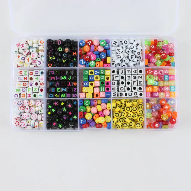 750 Pieces Letter Beads Kit Box Colorful square and Round Letter Acrylic Beads DIY