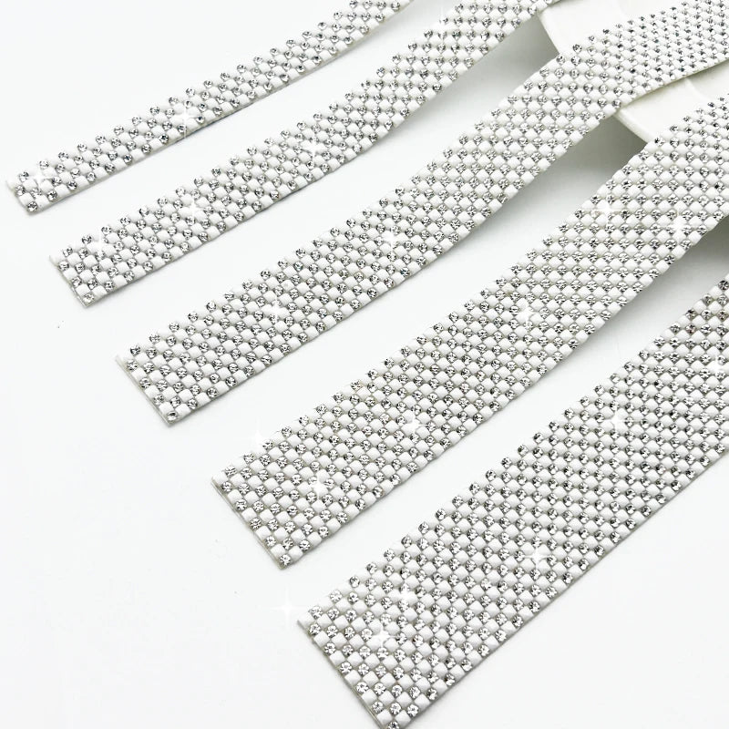 Rhinestones Ribbon Strips Shoes Decoration 1 Yard Resin Crystal Adhesive Rhinestone Trimming Roll Rhinestone Opp Bag Packing