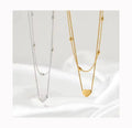 Hot-Sale Double Layered Stainless Steel Bead Chain Necklace Fashion Collarbone Gold Plated Love Heart Pendant Necklace