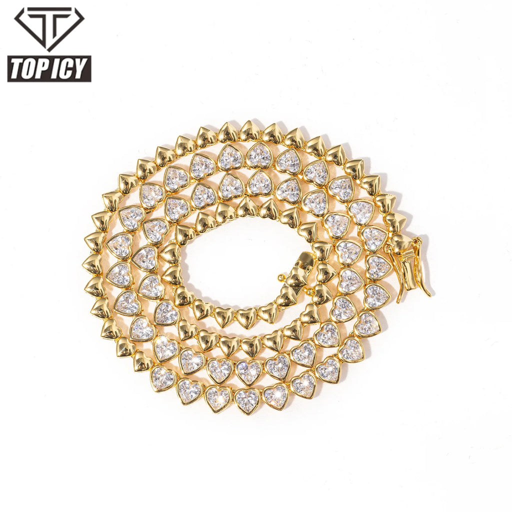 Top Icy 5mm Brass Heart Zircon Tennis Necklace Gold Plated Cubic Zirconia Iced Out Fashion Women Jewelry
