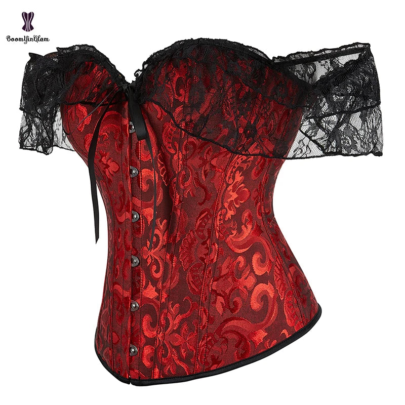 Plus Size Women's Firm Control Lace Corset Red with Black Victorian Design Eco-Friendly 2023 New Fashion Underwear