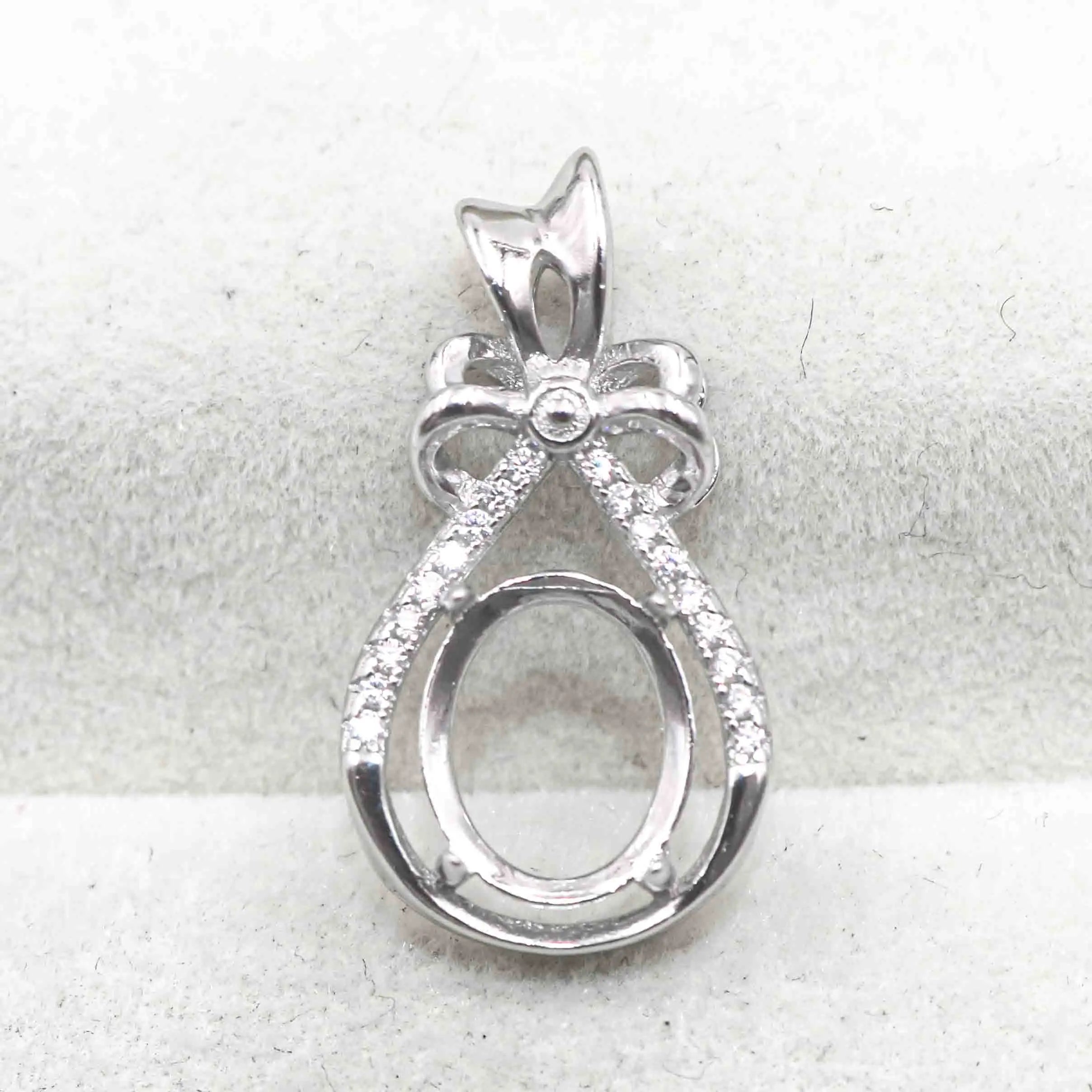 Sterling Silver 8*10mm Semi Mount Pendant Empty Support Blank Claws Setting S925 Base Holder Without Center Stone Inlay for DIY