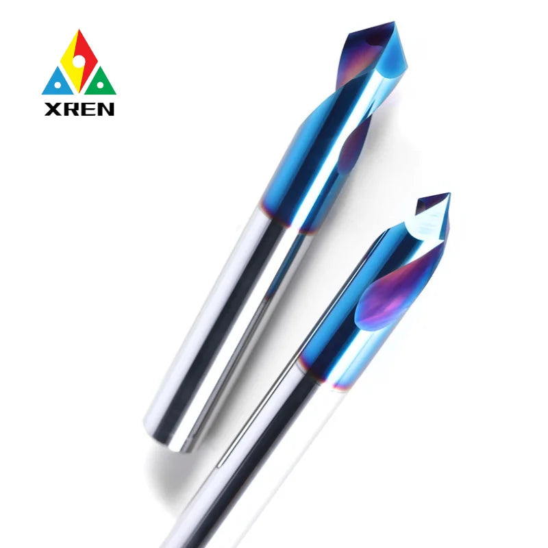 HRC65 Nano Blue Coated 90° Carbide Chamfer Milling Cutter CNC Tungsten Alloy 2 Flutes End Mill ODM/OEM Hard Metal Center Drill"