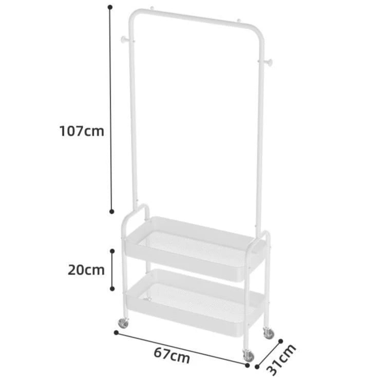 High-End Double Tier Floor-Standing Storage Mobile Rolling Living Room Metal Garment Rack Clothes Display Racks