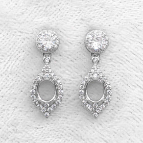Sterling Silver 5*6/6*7mm Semi Mount Stud Eardrops Empty Support Blank Claw Setting S925 Base Without Center Stone for DIY Inlay