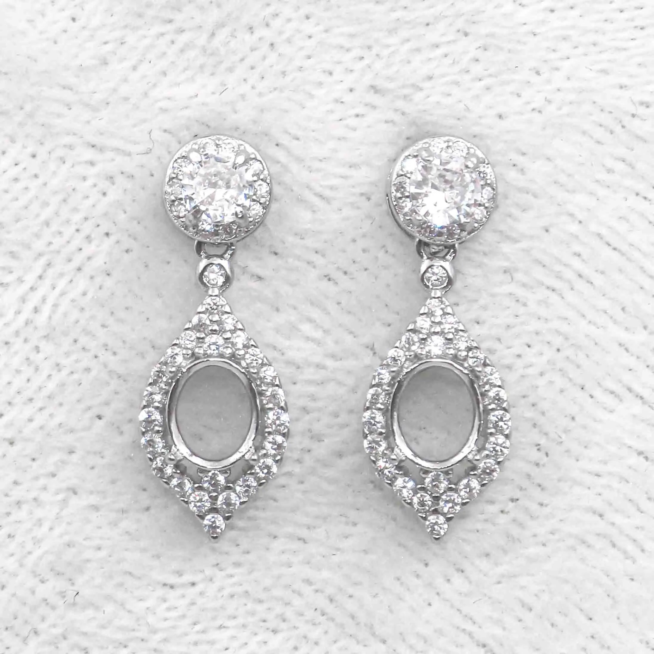 Sterling Silver 5*6/6*7mm Semi Mount Stud Eardrops Empty Support Blank Claw Setting S925 Base Without Center Stone for DIY Inlay