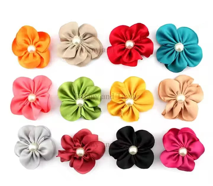 Pearl Rhinestone Chiffon Flowers Kids Baby Hair Accessories DIY Flower Bouquet Flowers Decorations No Hair Clips for Headband
