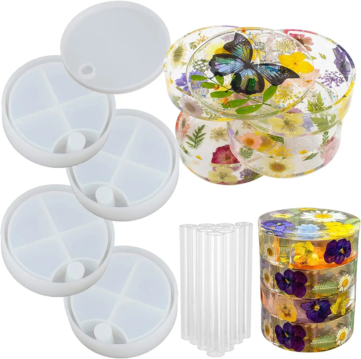 Rotatable Storage Box Epoxy Resin Silicone Molds Set 4-Layer Organizer with Lid and Bearings Jewelry Casting