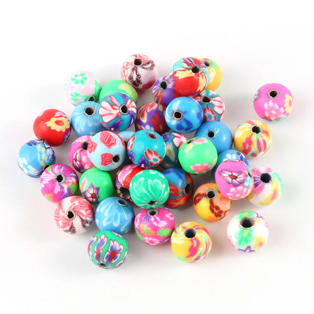 50pcs/bag Mixed Color round Polymer Clay Spacer Beads Ball Shape for Jewelry Making DIY Ceramic Clay & Porcelain Beads