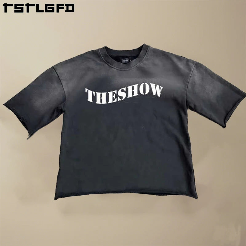 Clothing Manufacturer 300Gsm French Terry Heavyweight T-Shirt Tee Sun Faded Acid Washed Oversized Boxy Cropped T Shirt Men