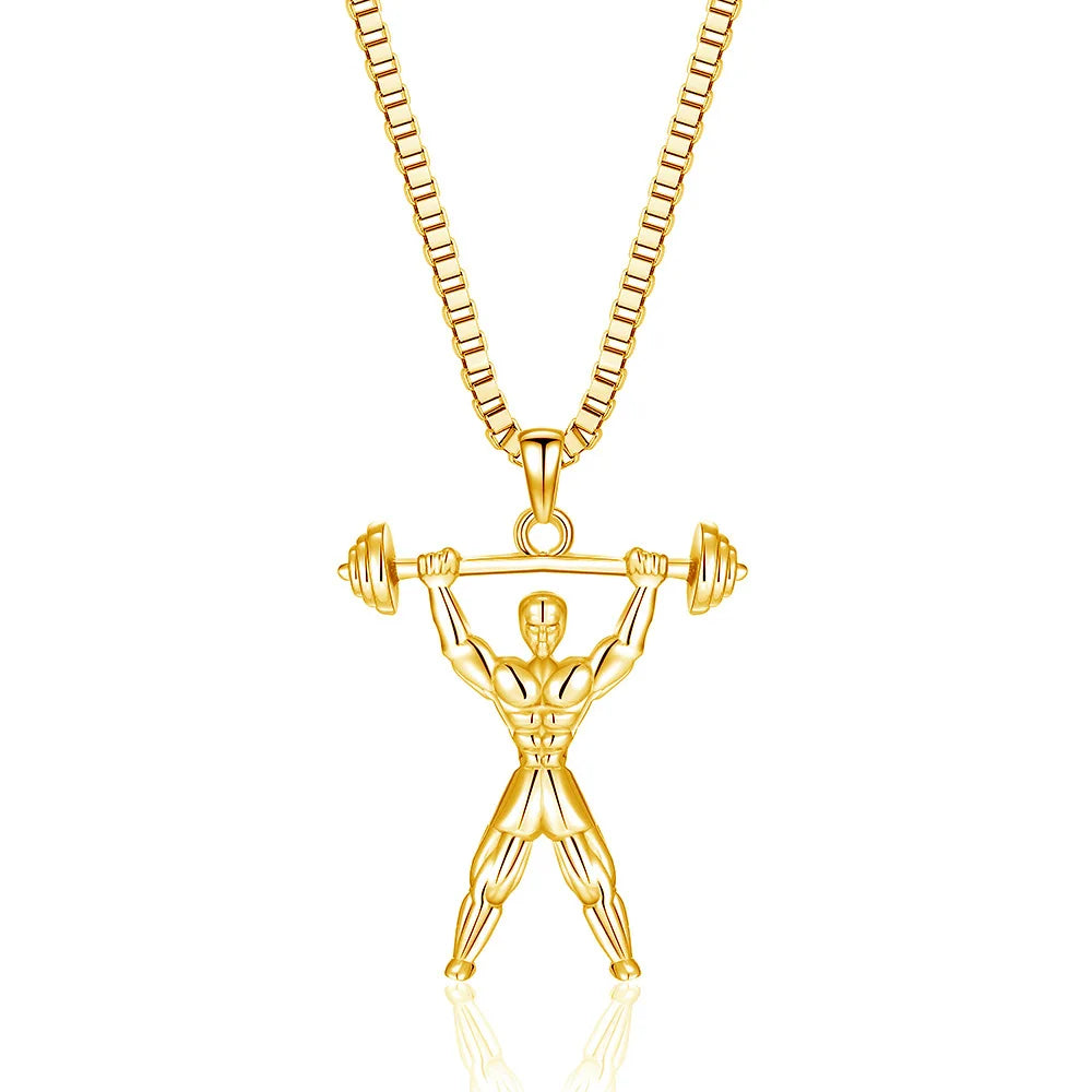 Titanium Steel Male Fitness Pendant Necklace Strongman Barbell Weightlifting Link Chain Stylish Trendy Stainless Steel Jewelry